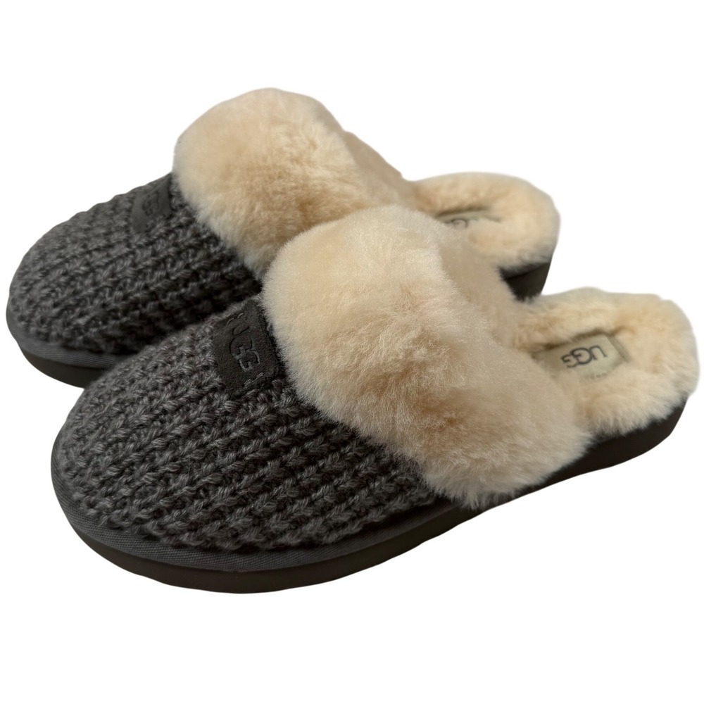 UGG Cozy Knit Charcoal Grey Sheepskin Slide Slipper 1117659 Sz 9 New without Box